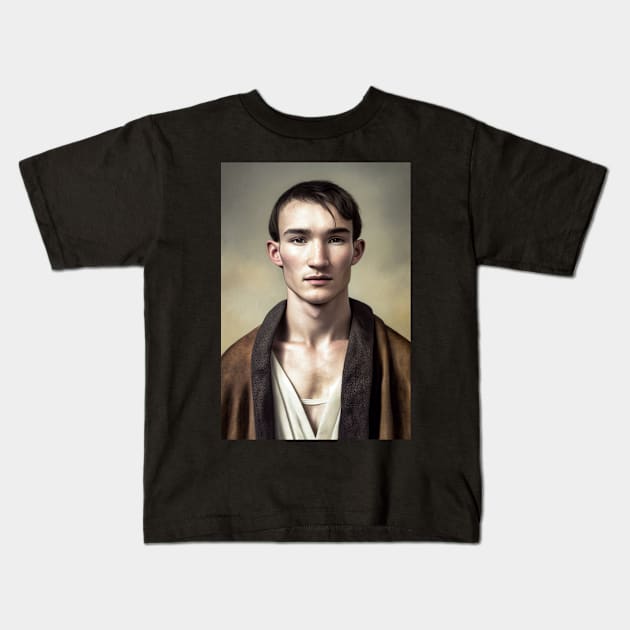 The Sad Gaze of a Young Man from the Past Kids T-Shirt by PenguiQueer